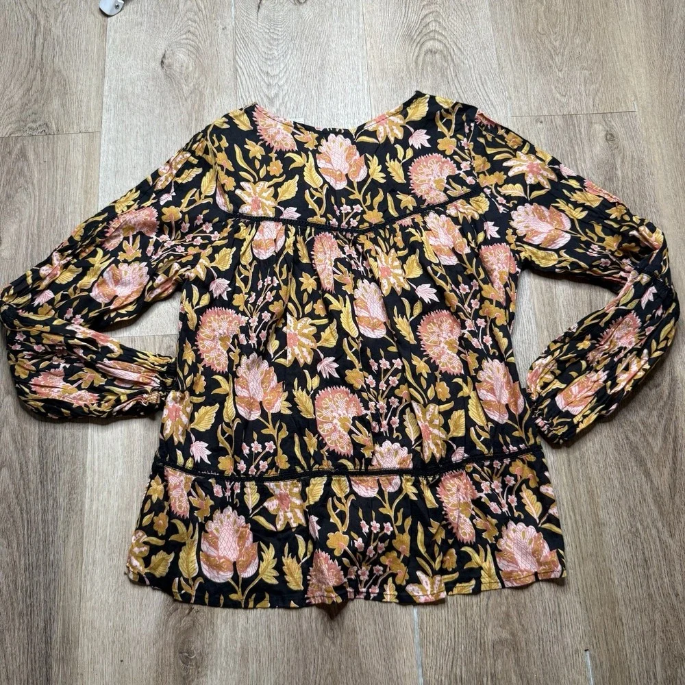 Rachel Zoe Women's M‎ Floral Peasant Blouse Embroidered Cotton Smocked Boho